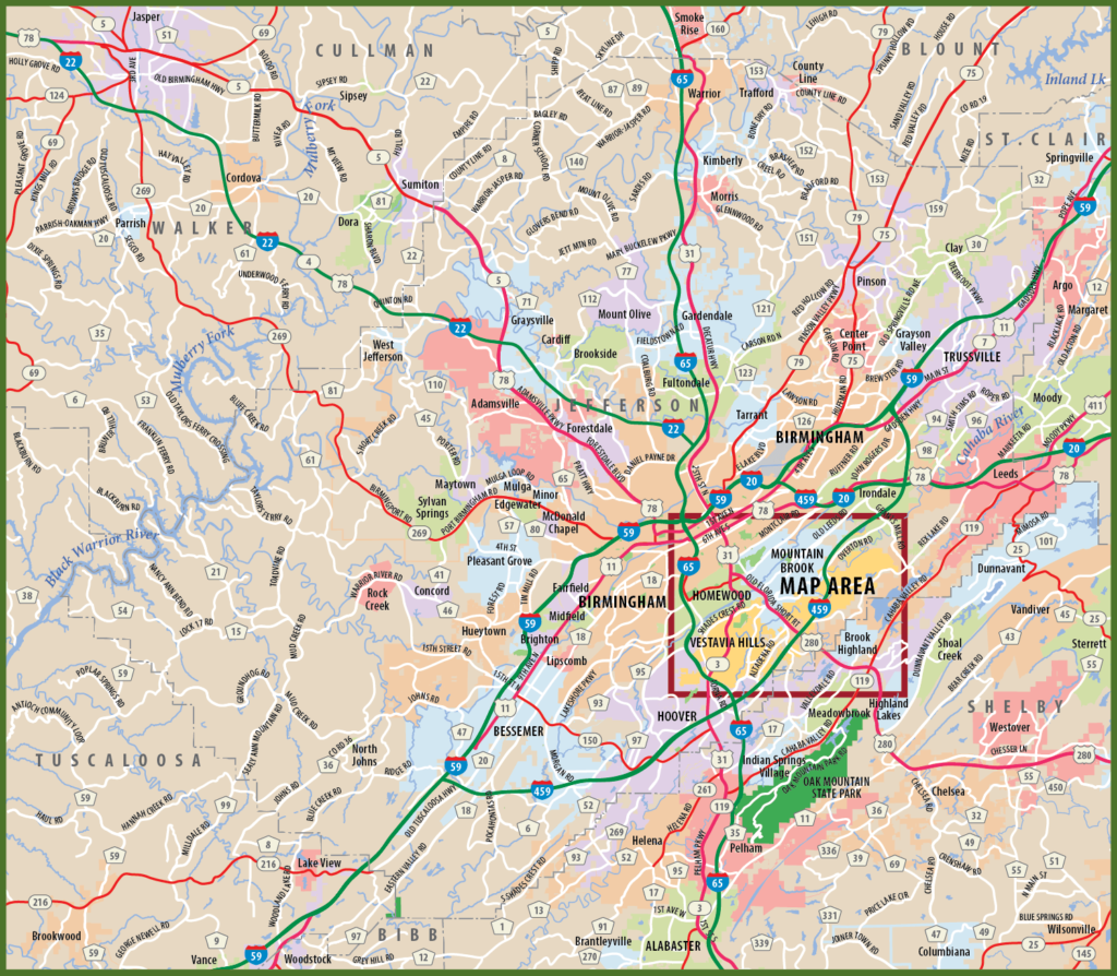 Area map of Birmingham, Alabama