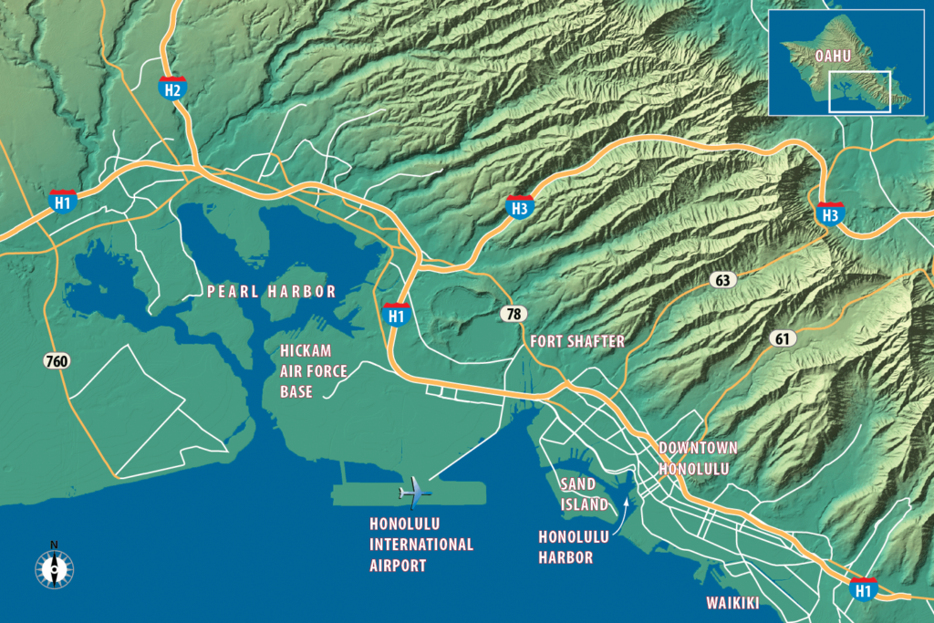 Custom city map of Honolulu and Oahu, Hawaii