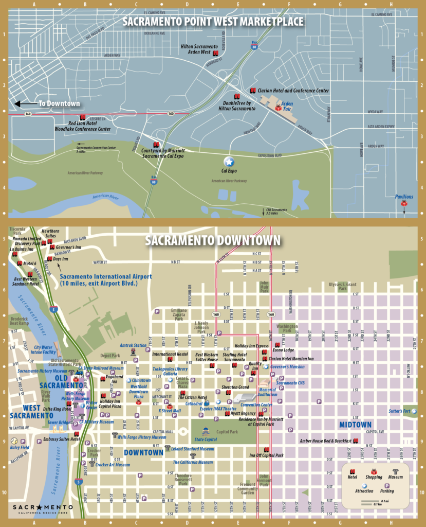 Sacramento CVB map for a printed Visitor Guide.