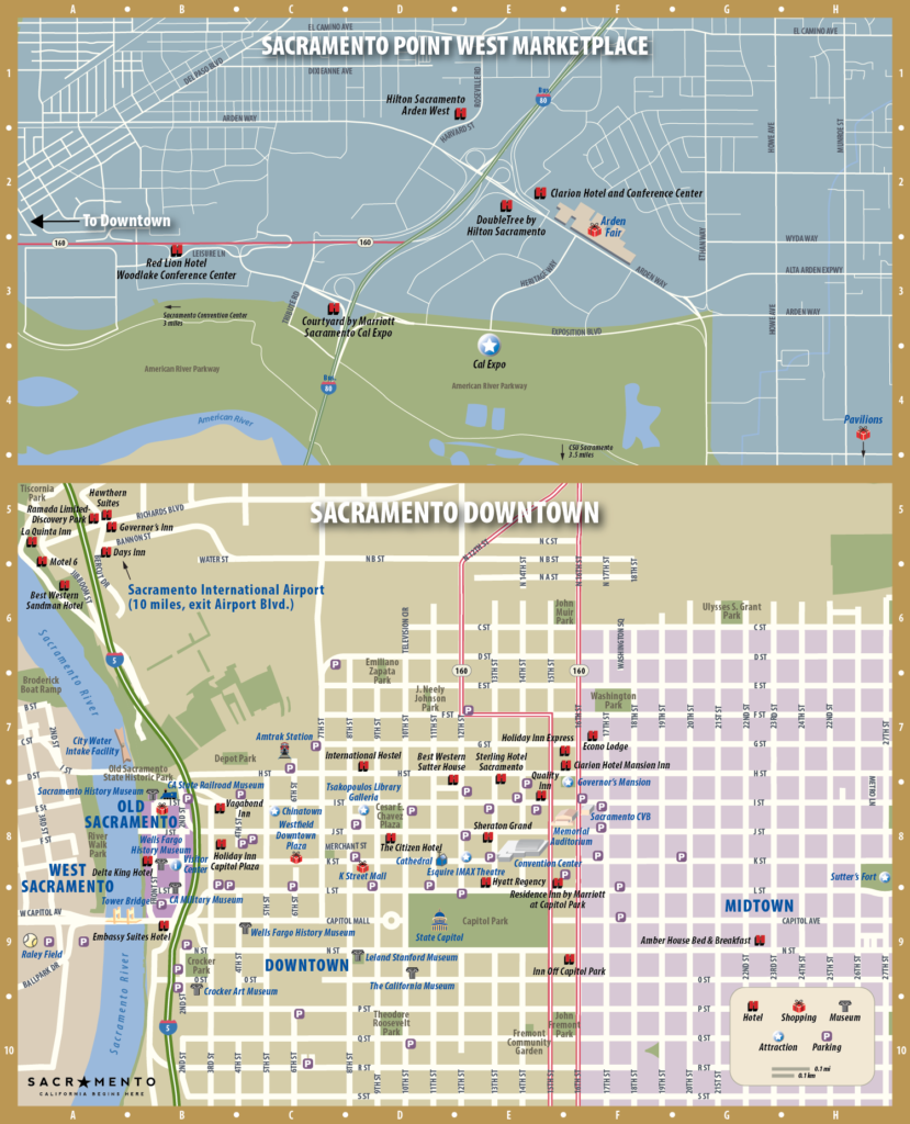 Sacramento CVB map for a printed Visitor Guide