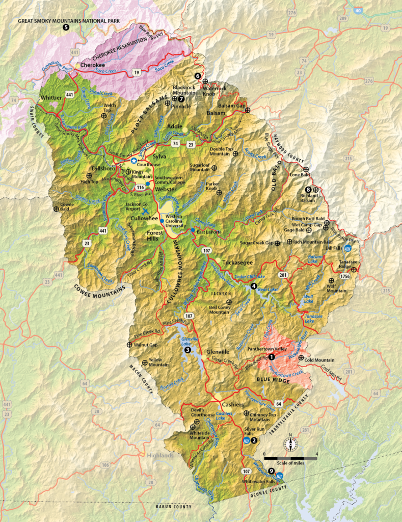 Tourism map of Jackson County, North Carolina