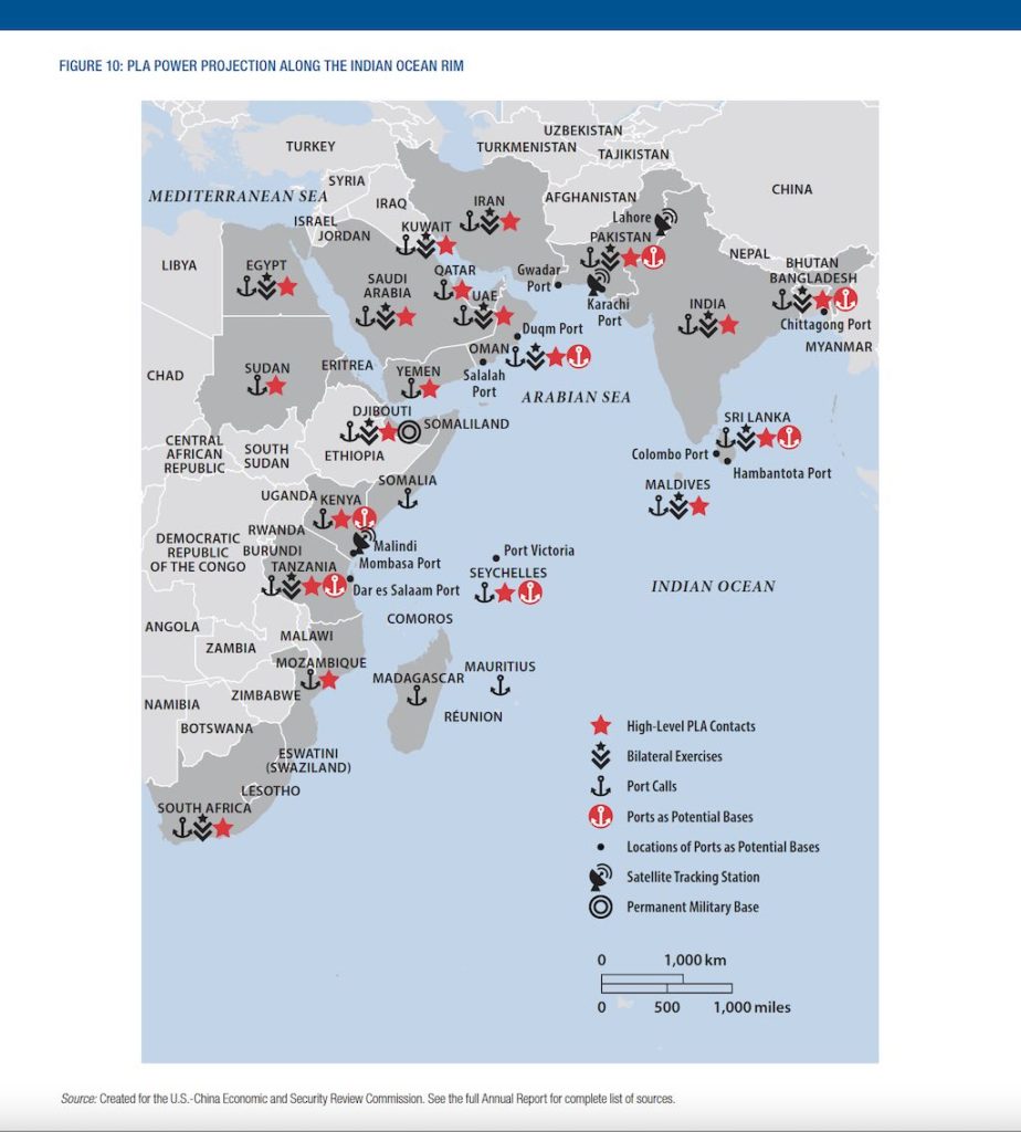Indian Ocean military map from the U.S.-China Economic and Security Review Commission
