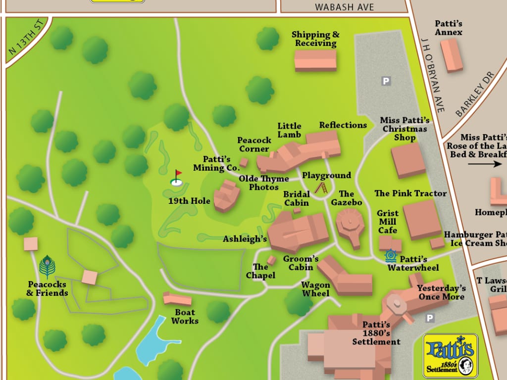 Resort map showing 3D buildings, golf course, and vegetation