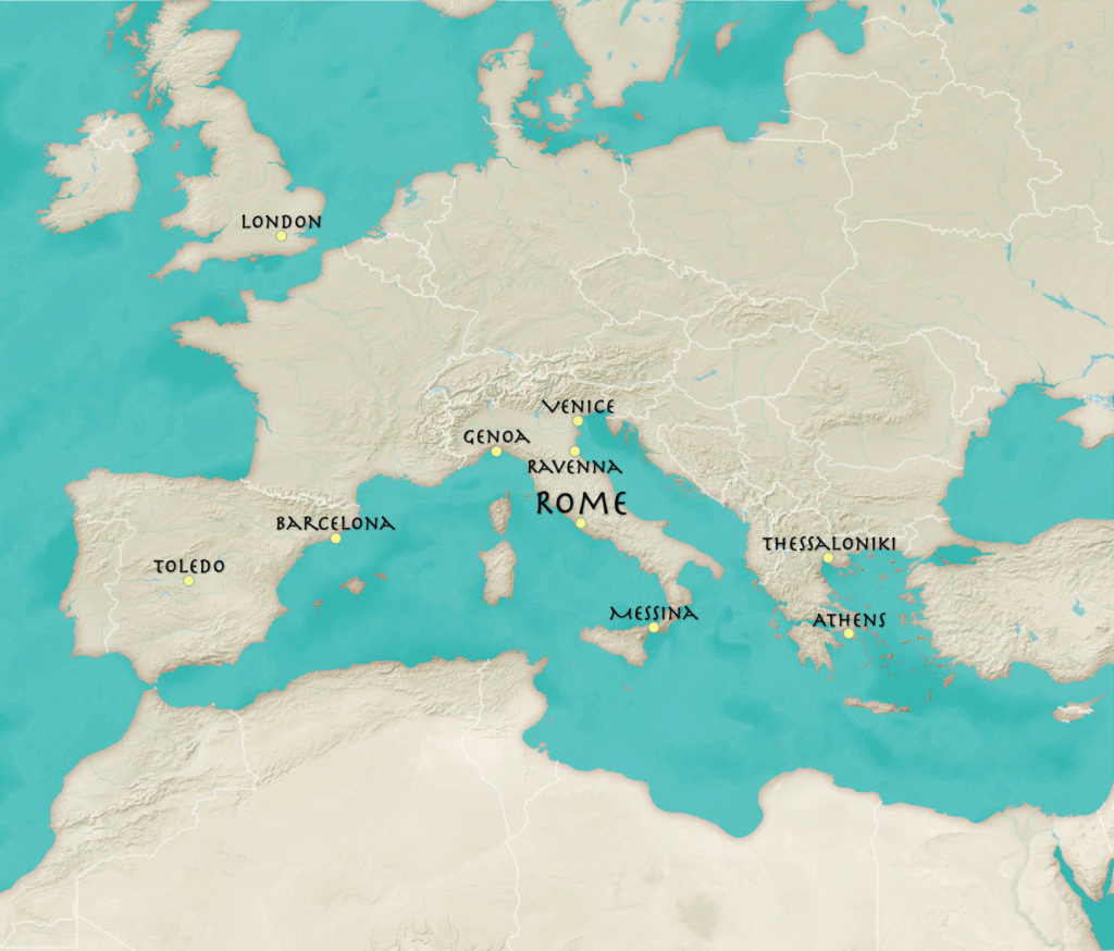 Basemap of Europe in an artistic, ancient-appearance