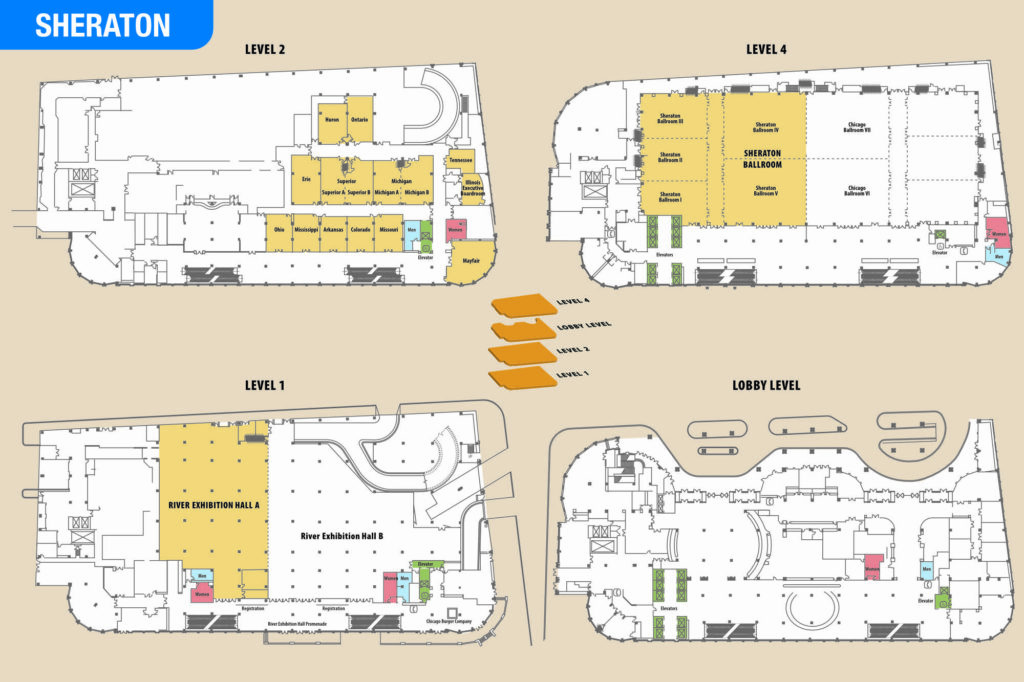 Floorplans for a Sheraton Hotel in Chicago, Illinois.