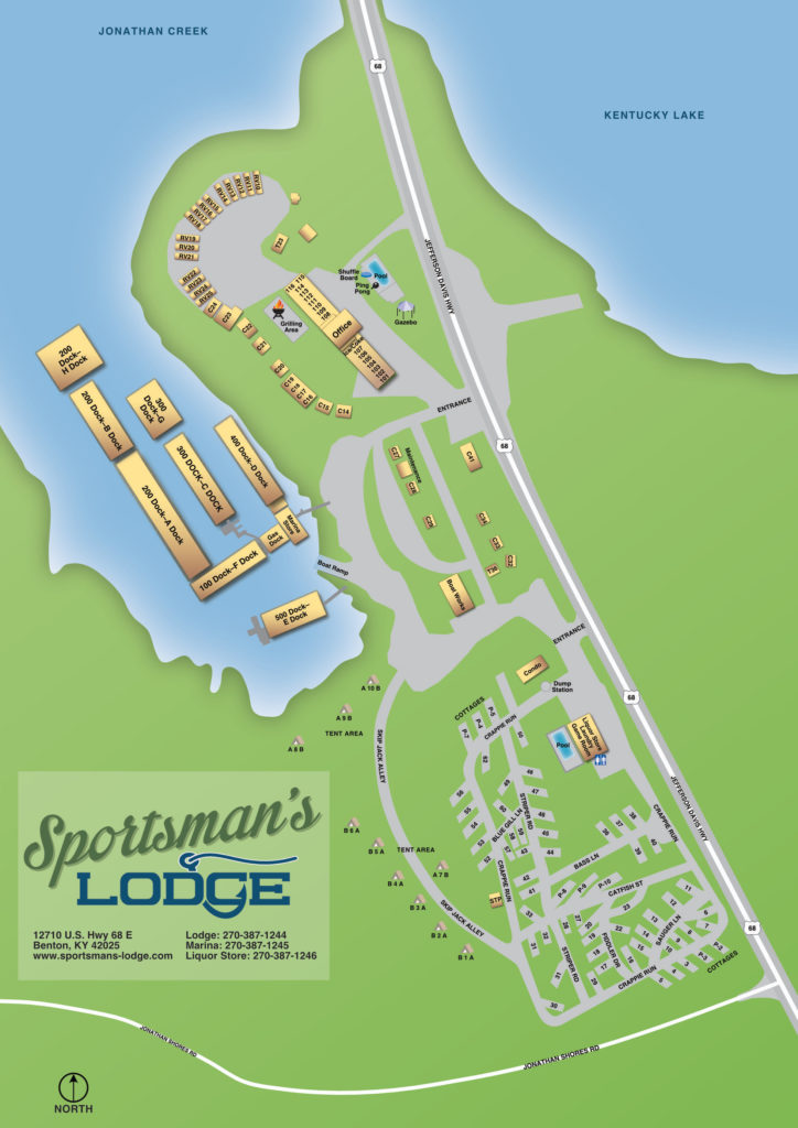 Map of Sportsman's Lodge in Benton, Kentucky.