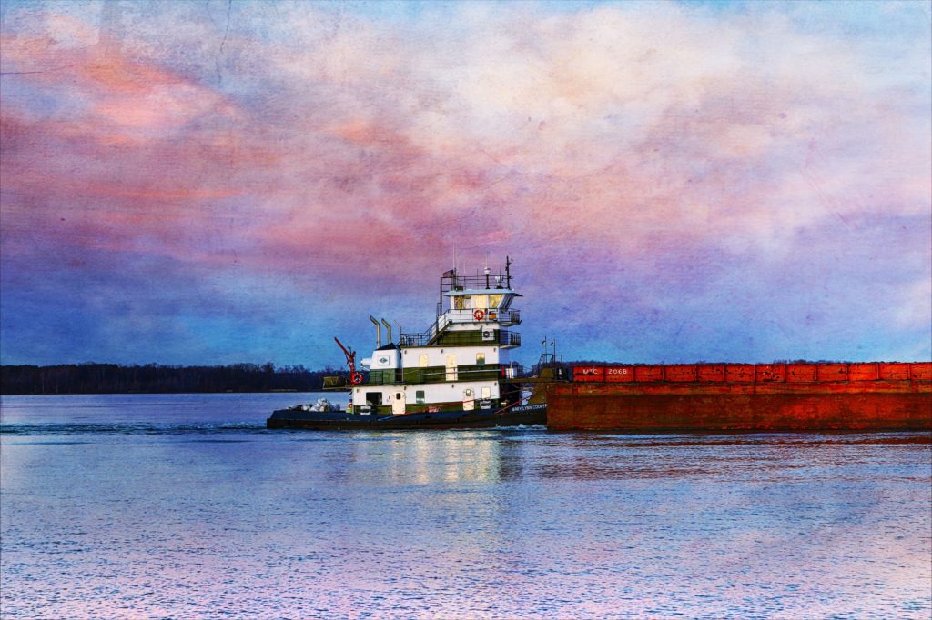 Impressionistic image of a tow boat on the Tennessee River