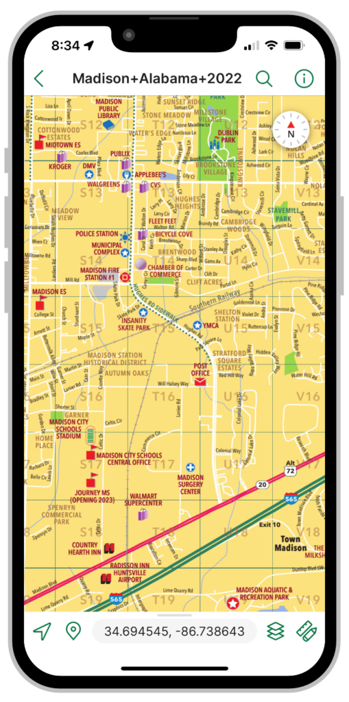 iPhone image of a custom map of Madison, Alabama