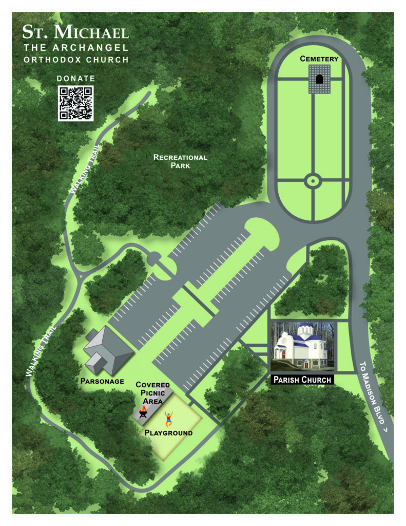 Map of proposed campus for St. Michael the Archangel Orthodox Church in Madison, Alabama.